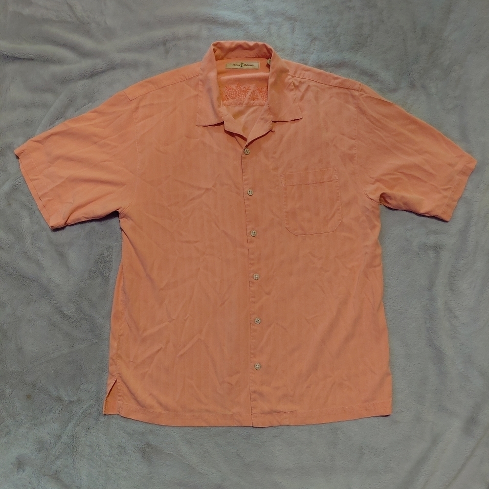 Tommy Bahama Coral Short Sleeve 100% Silk Button Up Hawaiian Shirt Size Large